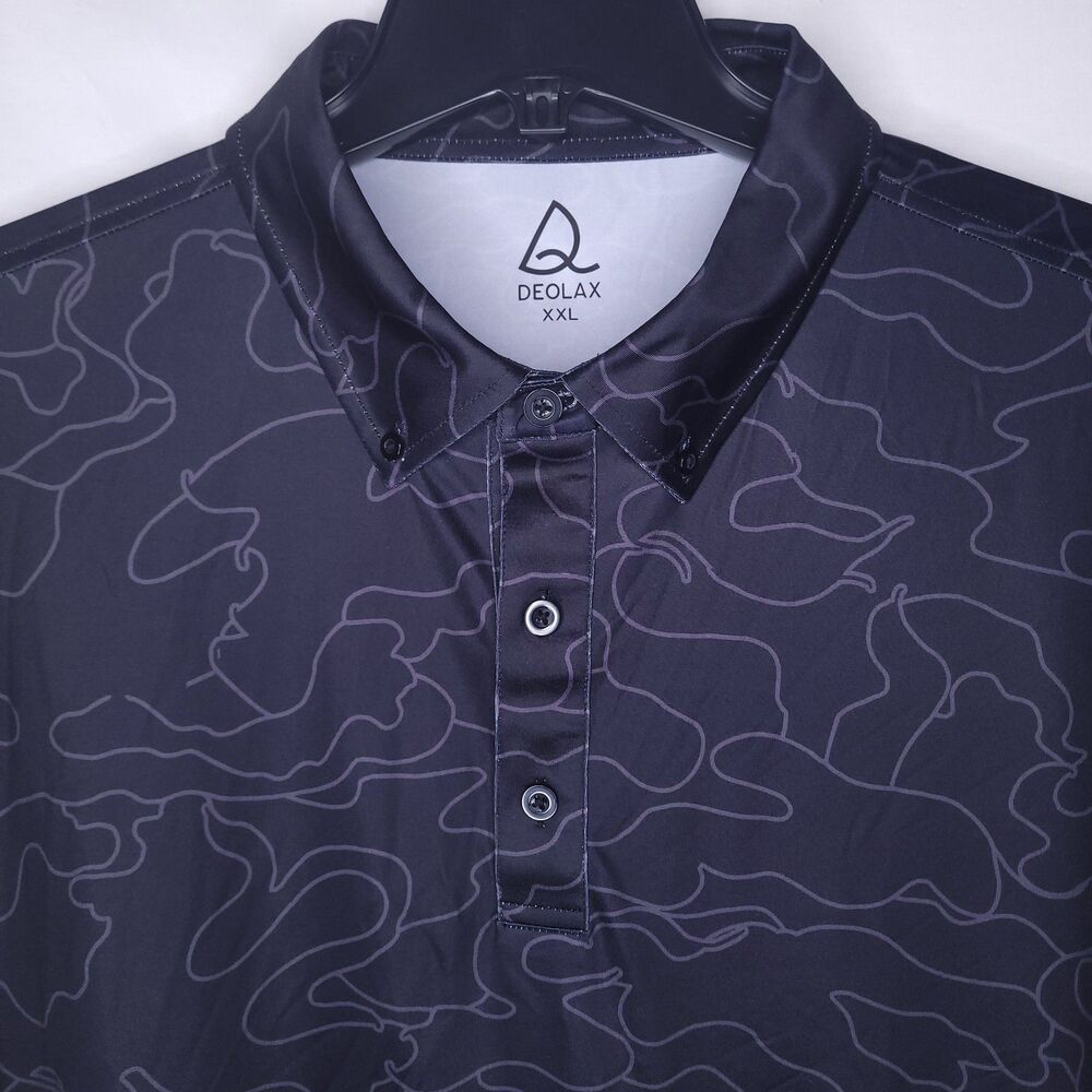 Deolax Polo Shirt Mens 2XL Black Geometric Camo Short Sleeve